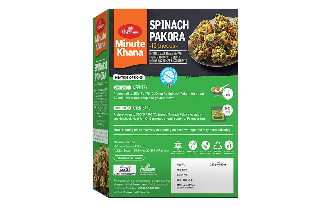 Haldiram's Minute Khana Spinach Pakora   Box  283 grams